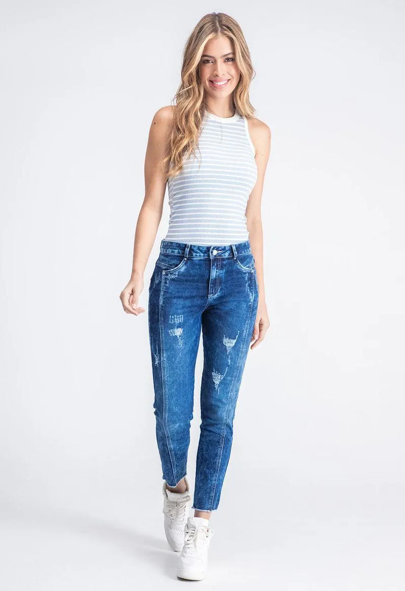 Jean vaquero tiro alto bota tubo con bolsillos