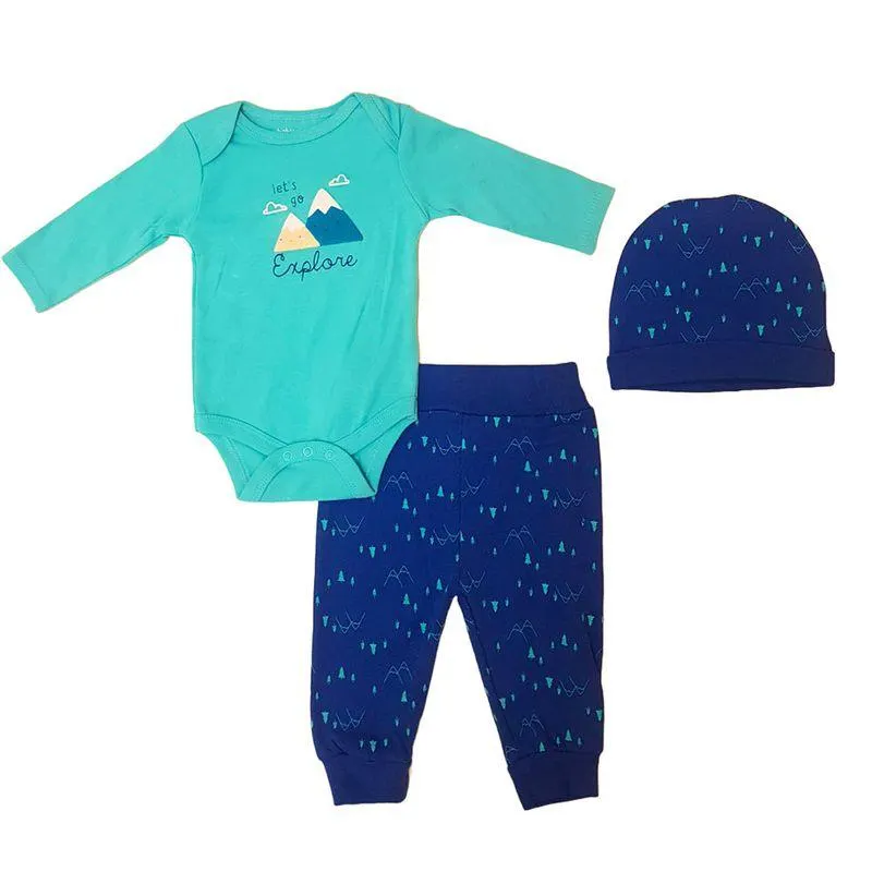 Conjunto Body Pantalón + Gorro Bebé Niño Talla 0-3M