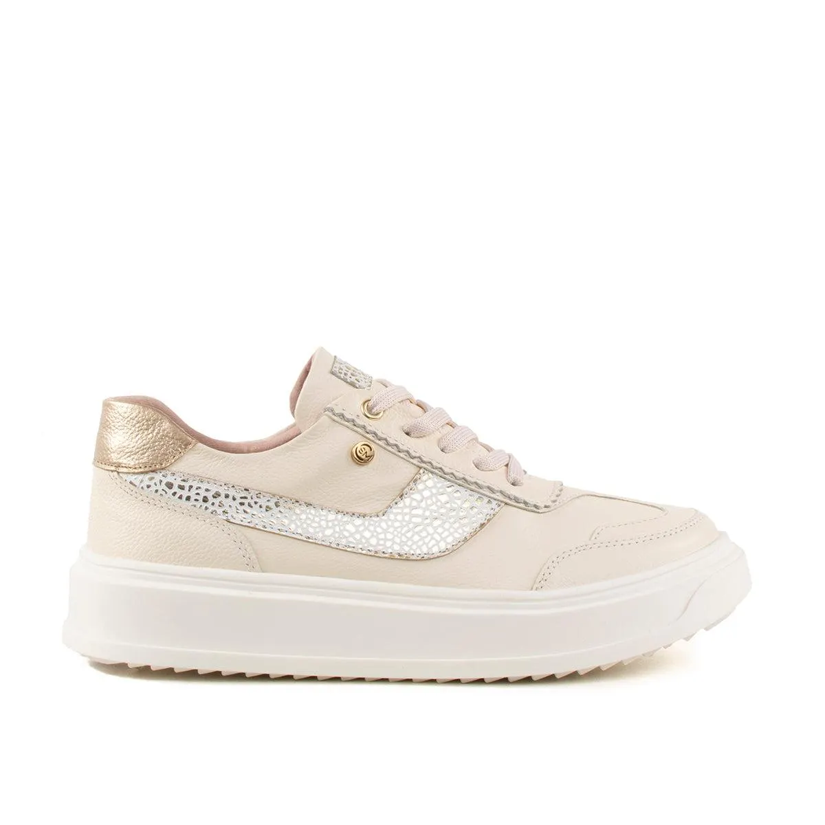 Tenis de cuero casuales color crema, para dama