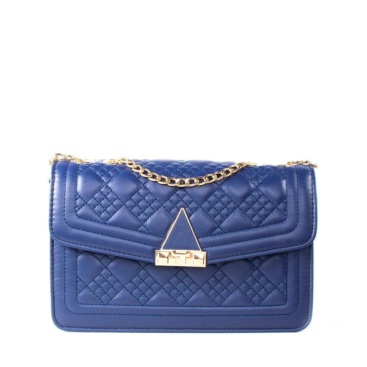 Bolso tipo bandolera color azul con broche, para dama