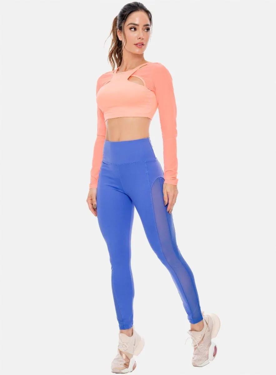 LEGGINS DEPORTIVO MUJER TELA SUPPLEX CON CORTES EN TELA SEMI TRANSPARENTE TALLA ÚNICA