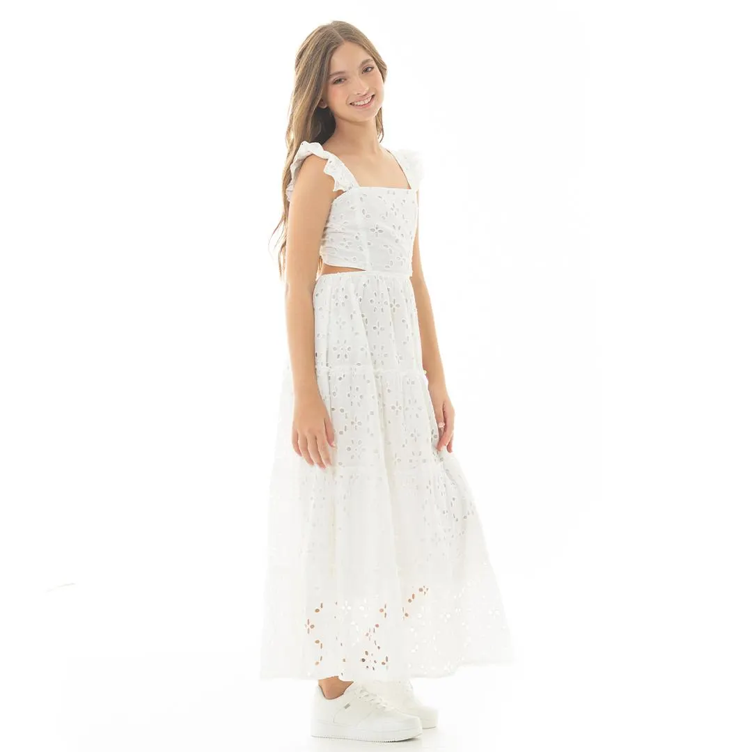 WHITE EYELET MAXI DRESS FOR GIRLS
