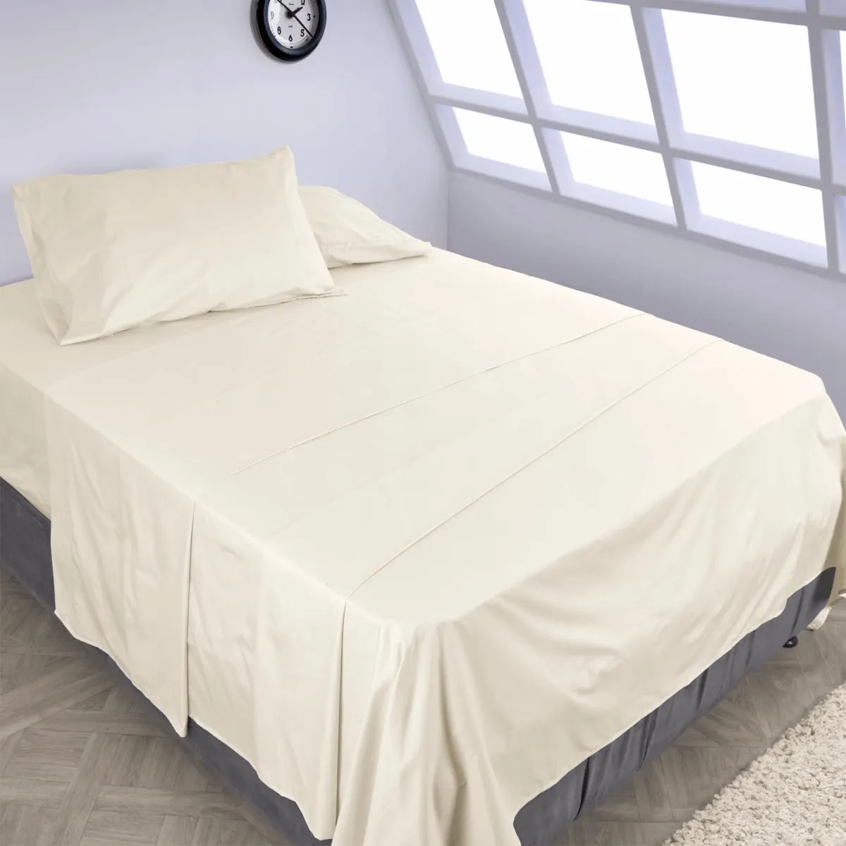 Juego de sábanas algodón 180 hilos unicolor marfil