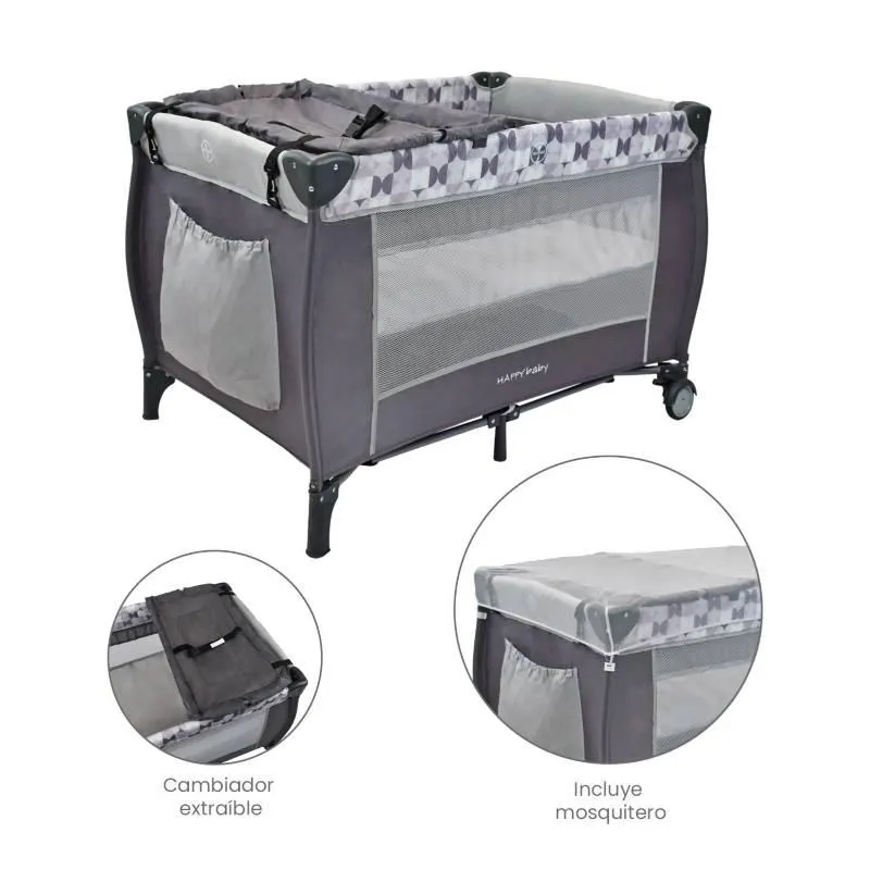 Corral Cuna Bebé Happy Baby Niza Gris