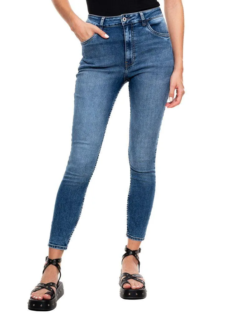 High Waist Skinny Fit Jeans Tono Medio