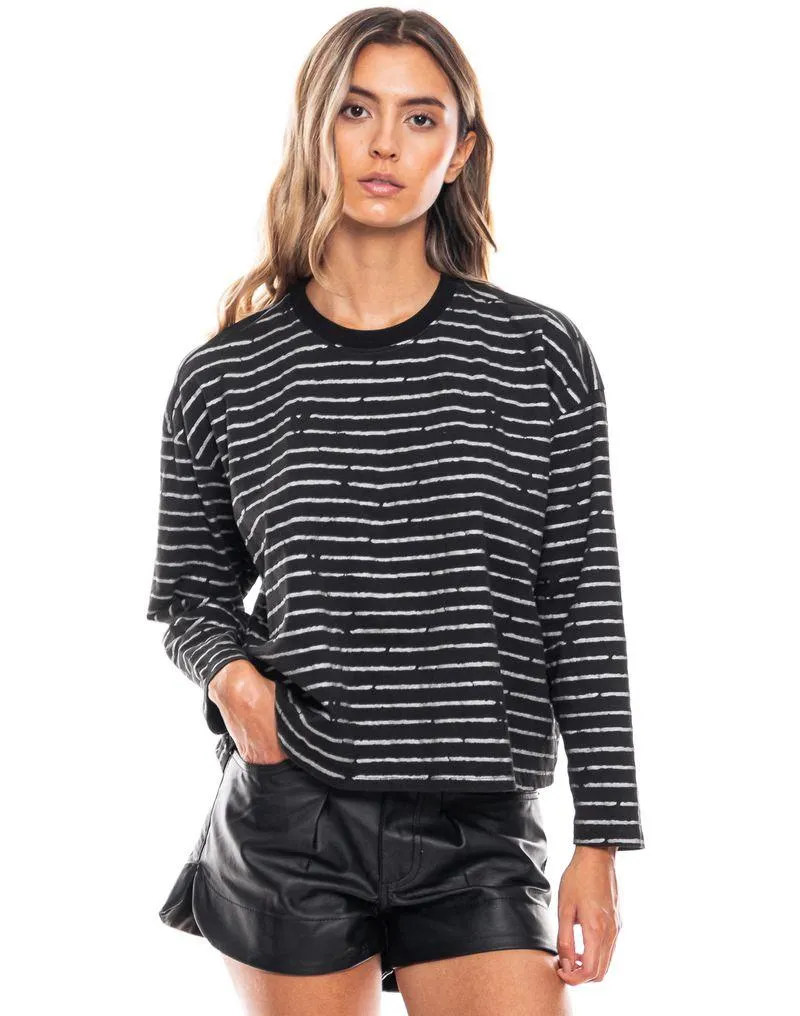 Camiseta Manga Larga Estampado A Rayas Con Brillo