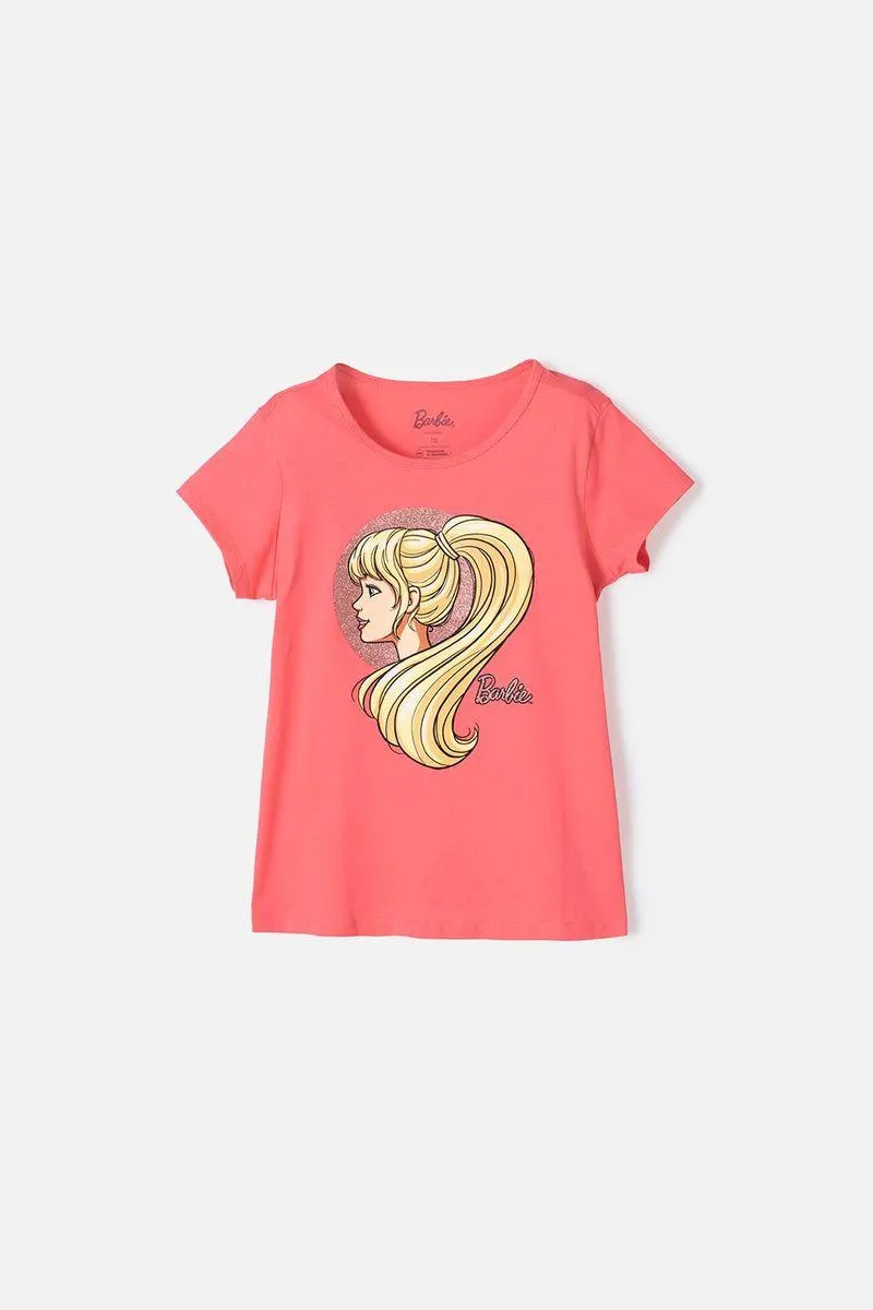 Camiseta de niña, manga corta rosada de Barbie