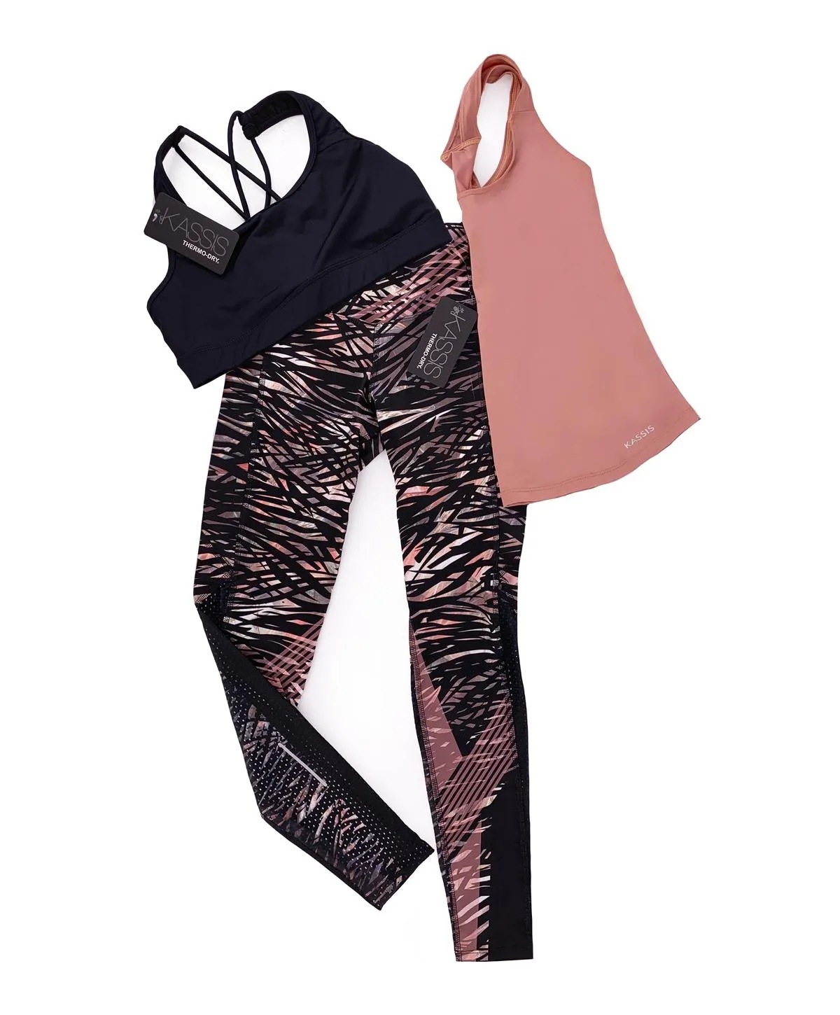 KIT TOBILLERO DESIGUAL CAMEL + TOP NEGRO + BLUSA GUAYABA