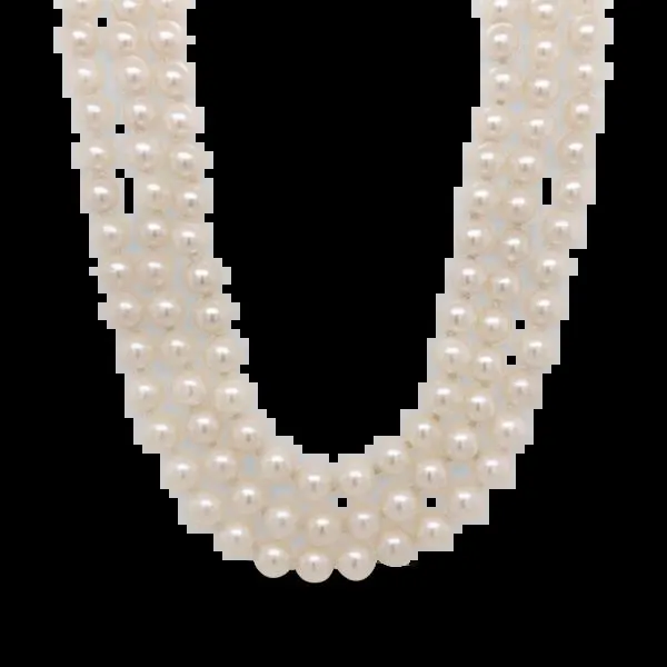 Collar 3 hileras Bauer oro amarillo 18K, perlas blanco crema y diamantes