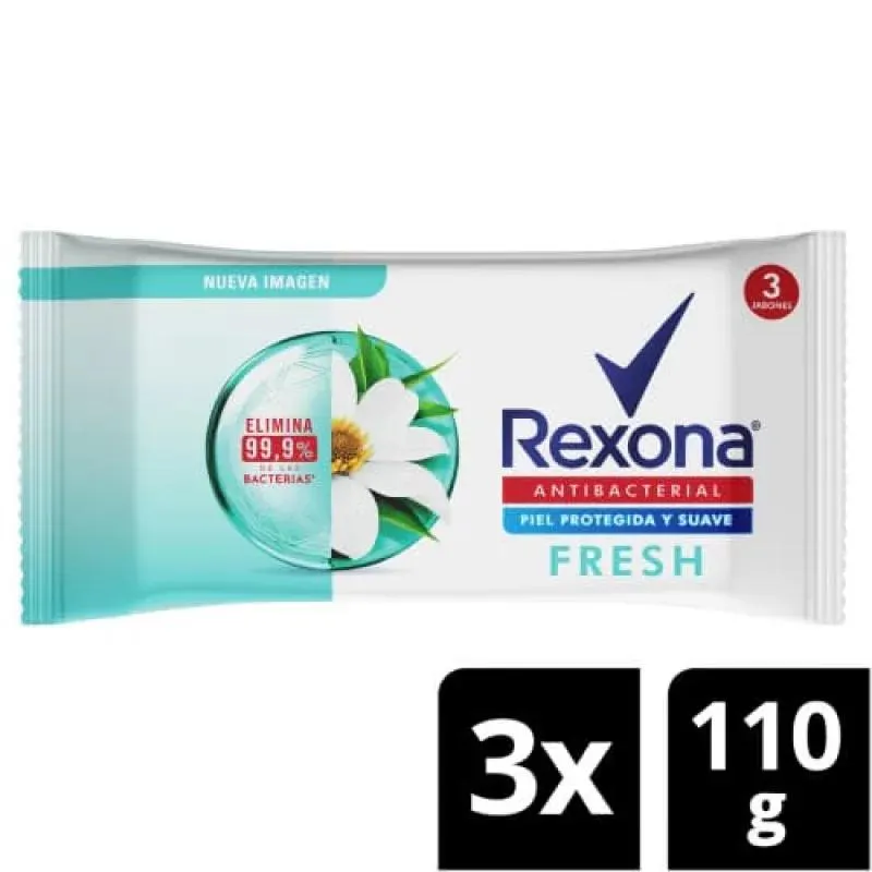 Jabon Rexona Antibacterial Frescura x 3 und x 330 g