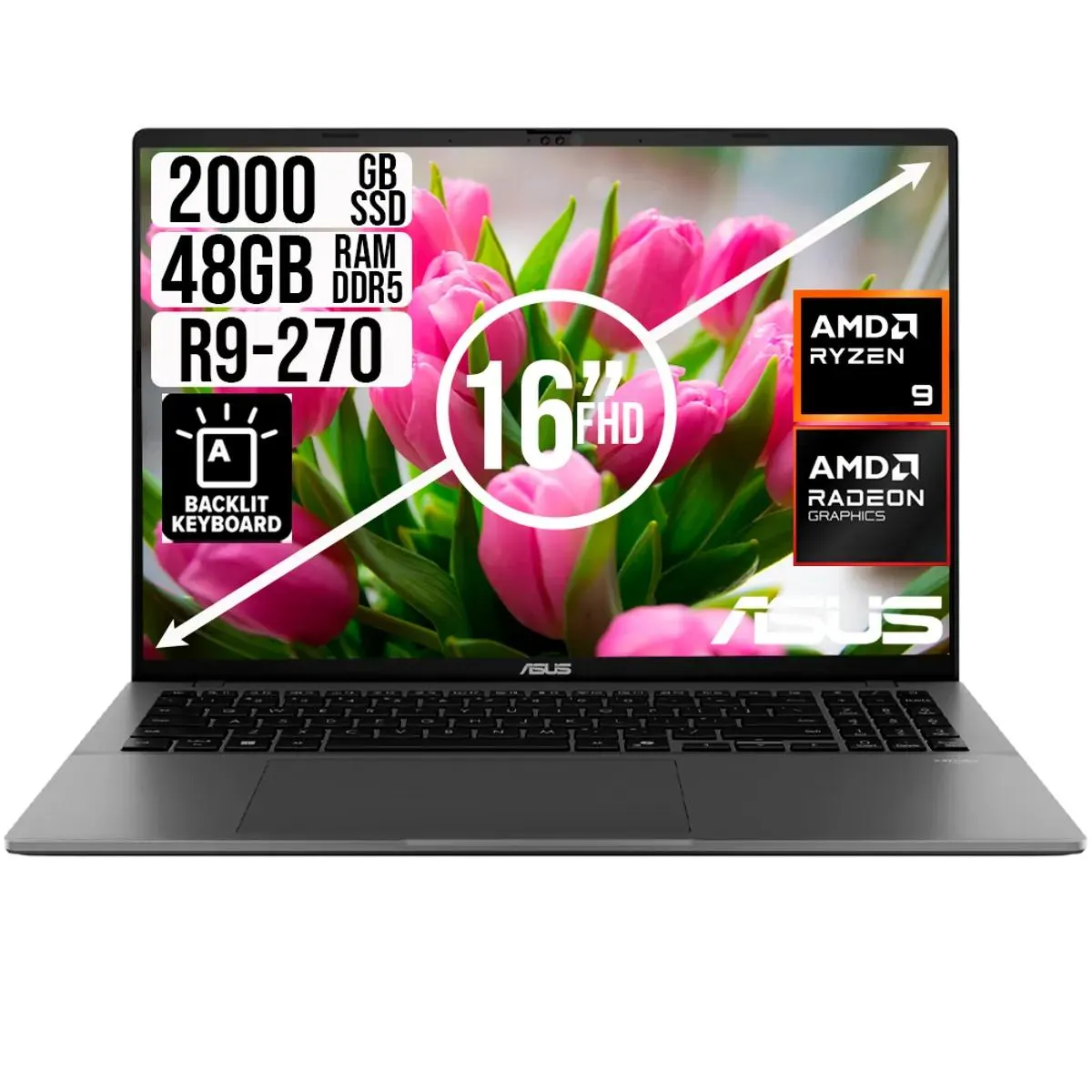 PORTATIL ASUS AMD RYZEN 9 270 SSD 2TB RAM 48GB LED 16 FULL HD