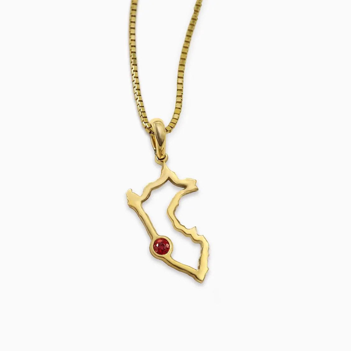 Dije I Love Perú en oro amarillo de 18K con rubí