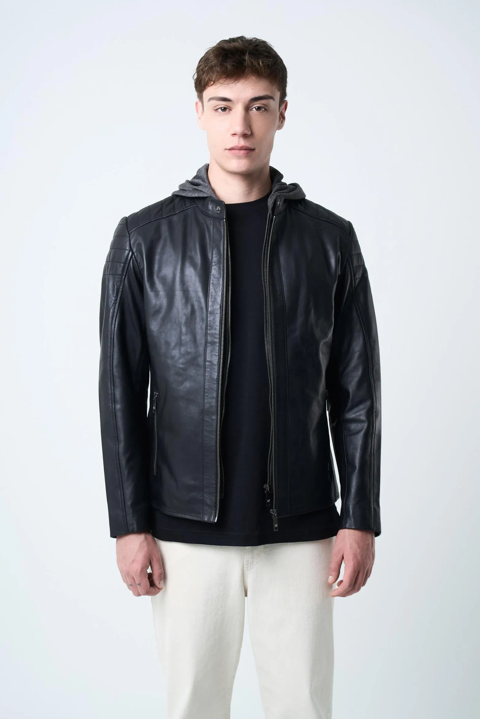 Chaqueta belmont 2 de cuero liso para hombre semi ajustada