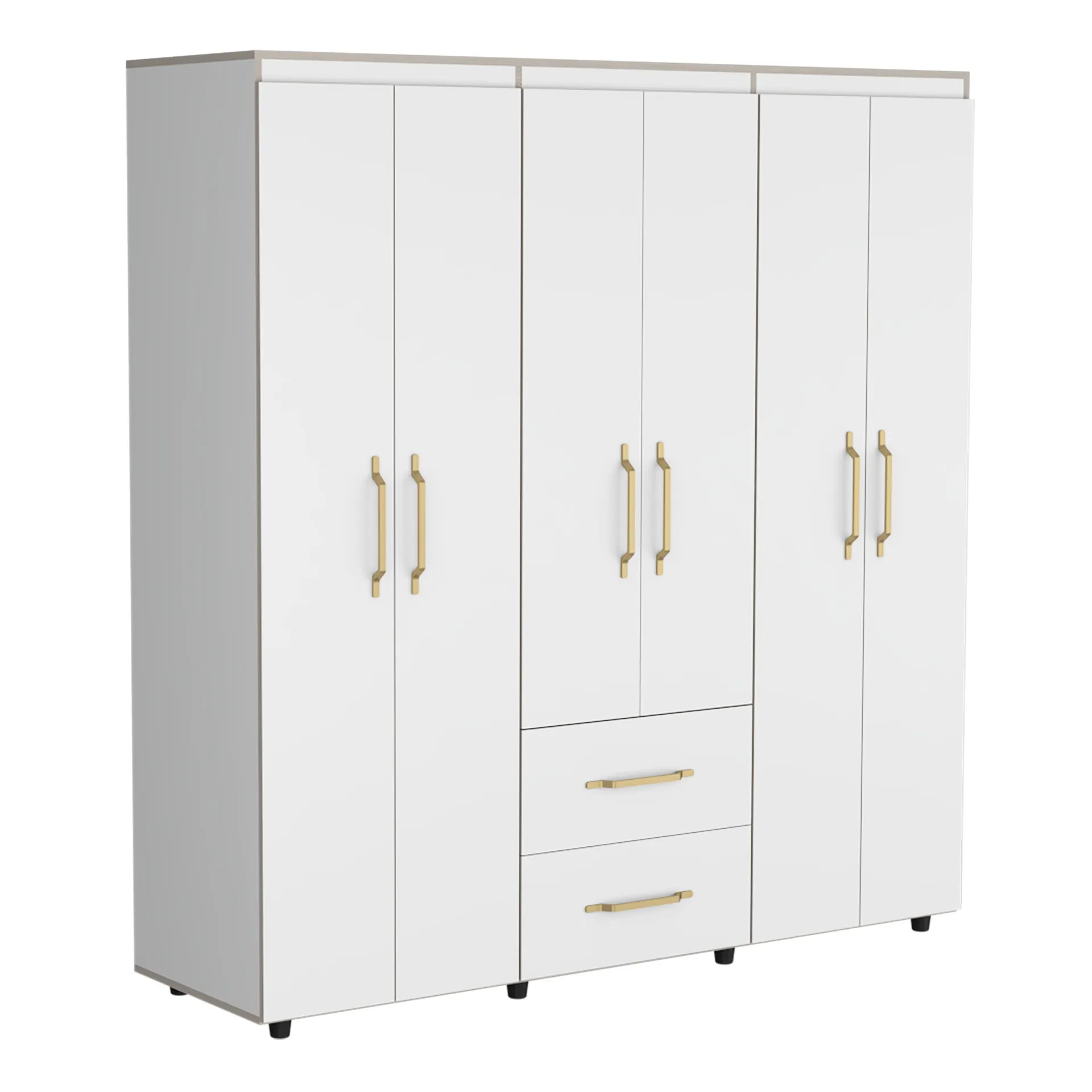 Closet Golden, Blanco y Dorado, Variedad de Entrepaños, Seis Puertas Abatibles y Canto Cuero.