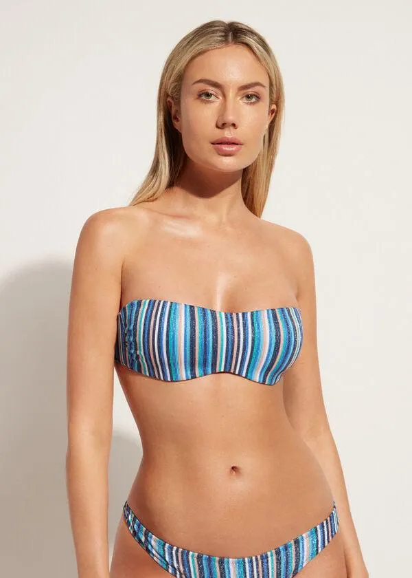 Podprsenka bandeau s pruhy a přízí lamé k plavkám Marbella