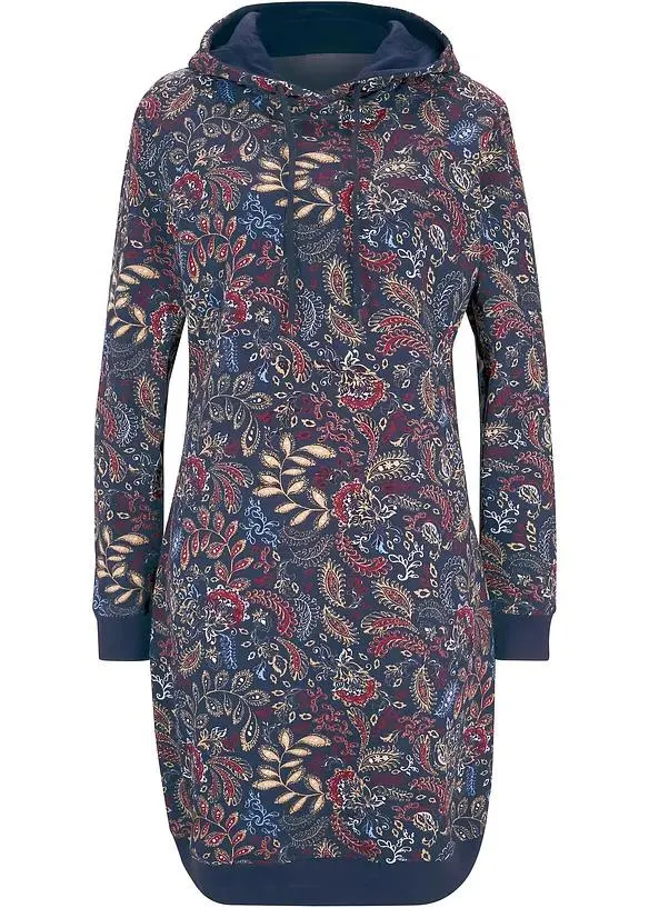 Mikinové šaty s potiskem, dlouhý rukáv