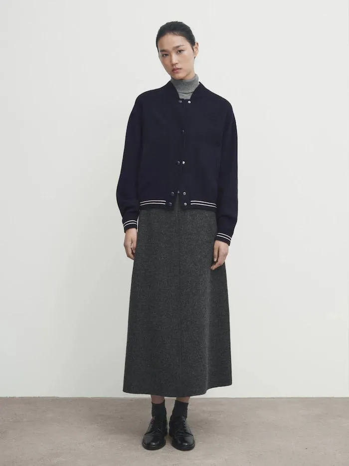 Úpletová bunda bomber s detaily proužků