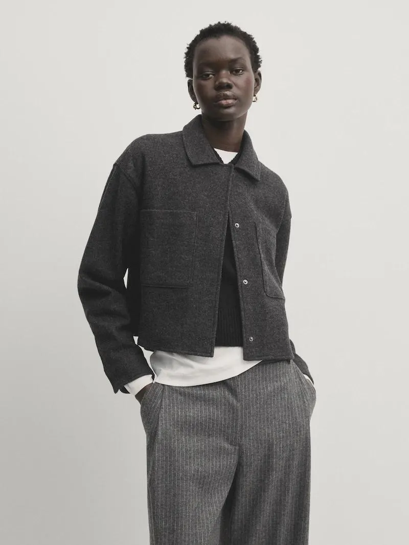 Chaqueta con lana enfeltrada bolsillos