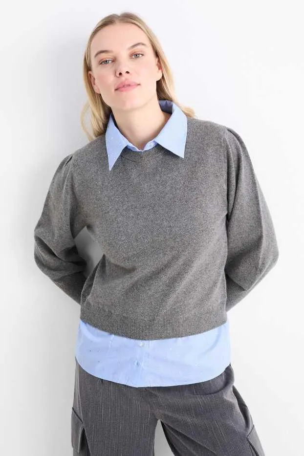 Svetr z jemného úpletu se štrasovými kamínky - vzhled 2 v 1