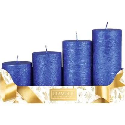 GLAMOUR Adventní svíčky stupňovité metalické modré pr. 5 x 6/8/10/12 cm, 4 ks