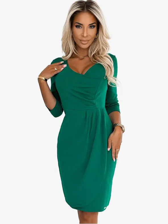 Šaty s řasením a výstřihem - zelené Numoco IRIS