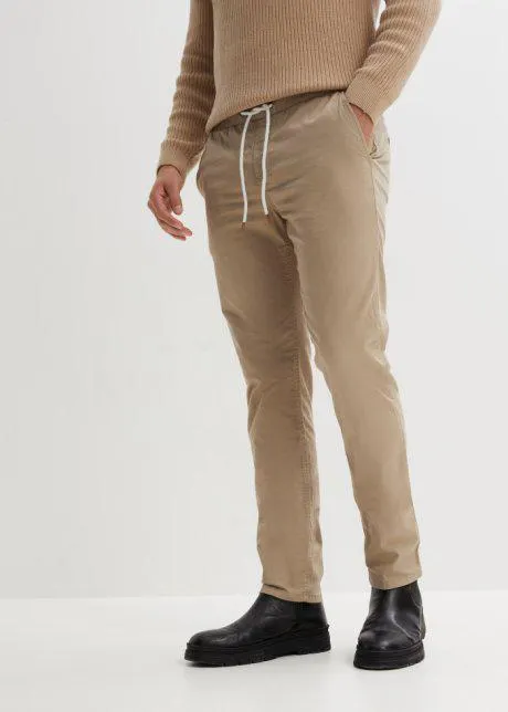 Stretchig dra på-byxa, smal passform, raka ben