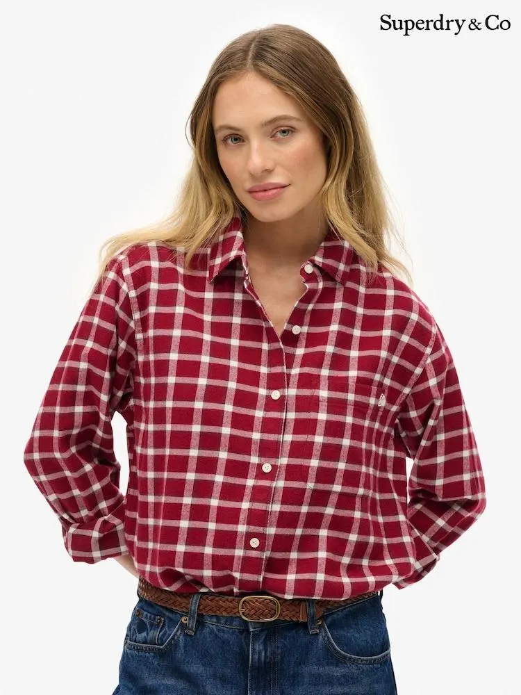Červená - Superdry kostkovaná flanelová košile boyfriend
