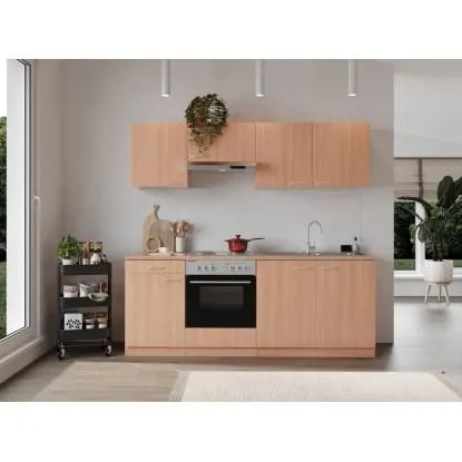 Respekta Kuchyně Gerda buk/buk 210 cm-nrz.deska, trouba, digestoř