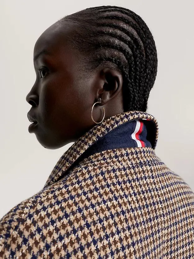 Check Relaxed Long Wool Coat