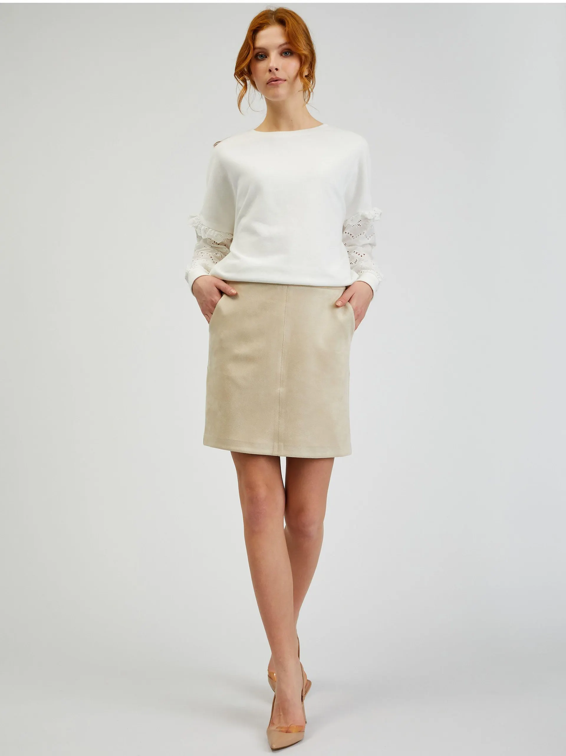 Béžová dámská sukně v semišové úpravě ORSAY