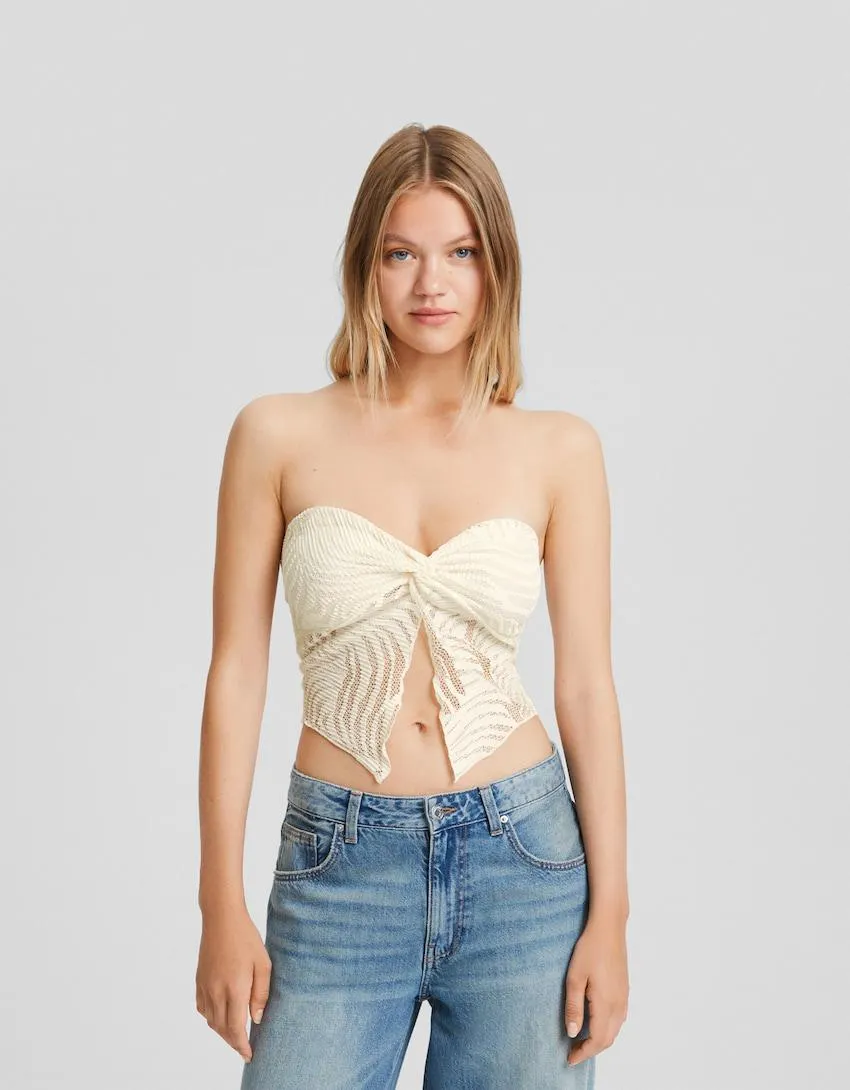 Rustikální top bandeau s krajkou