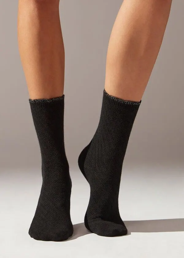 Krátké ponožky s příměsí kašmíru a třpytivým lemem
