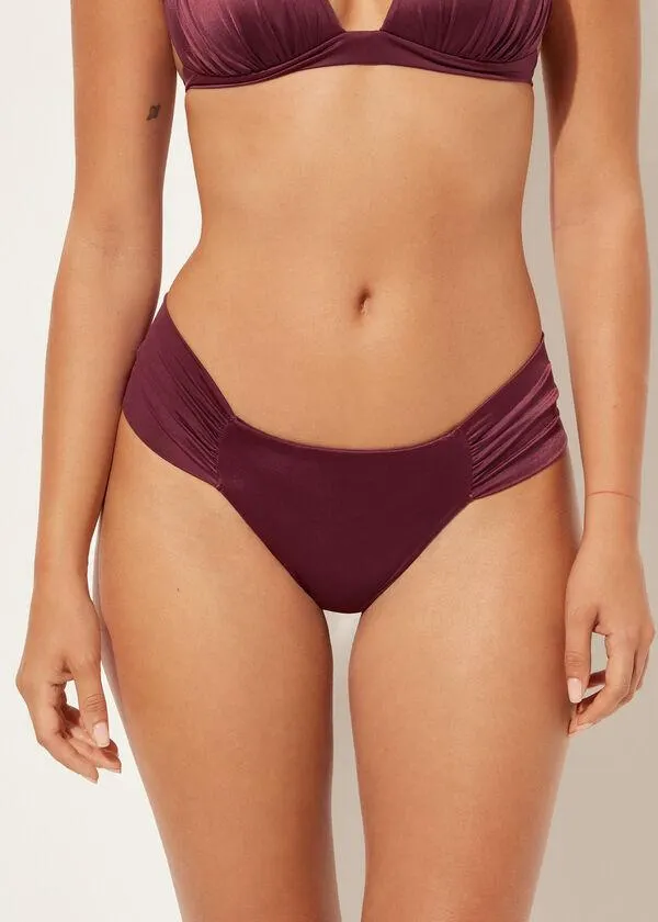 Brazilky s řasením k plavkám Shiny Satin