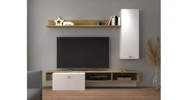 Obývací stěna REIMA, dub artisan/bílá, 5 let záruka