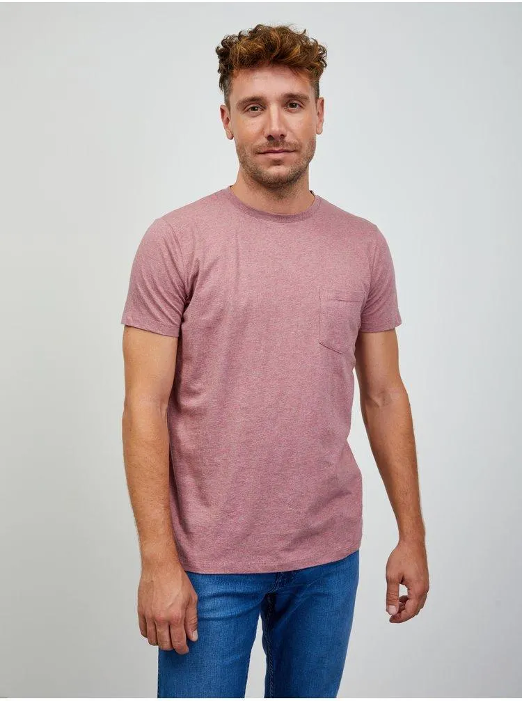 Starorůžové pánské žíhané basic tričko ZOOT.lab Rex