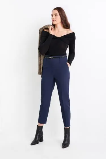 Plátěné kalhoty s páskem - high waist - tapered fit
