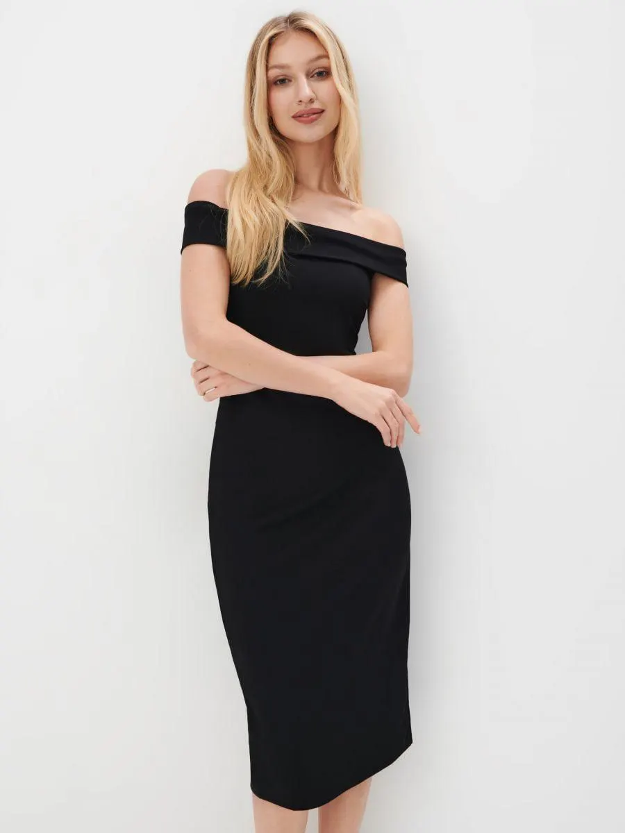 Midi šaty s odhalenými rameny