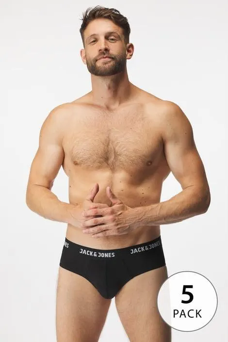 5 PACK slipů JACK AND JONES Solid - černá