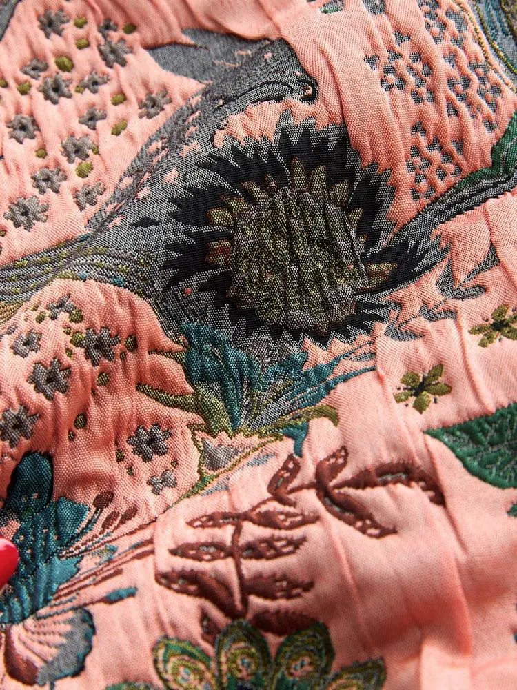 Růžová - Květinová žakárová bomber bunda