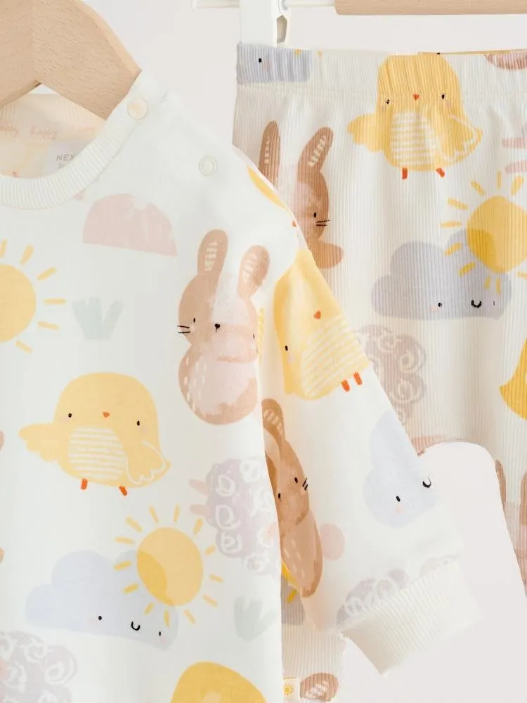 Bílý králíček Character Potisk - Sada Velikonoce mikiny a Legíny pro miminka (0měsíců-2let)