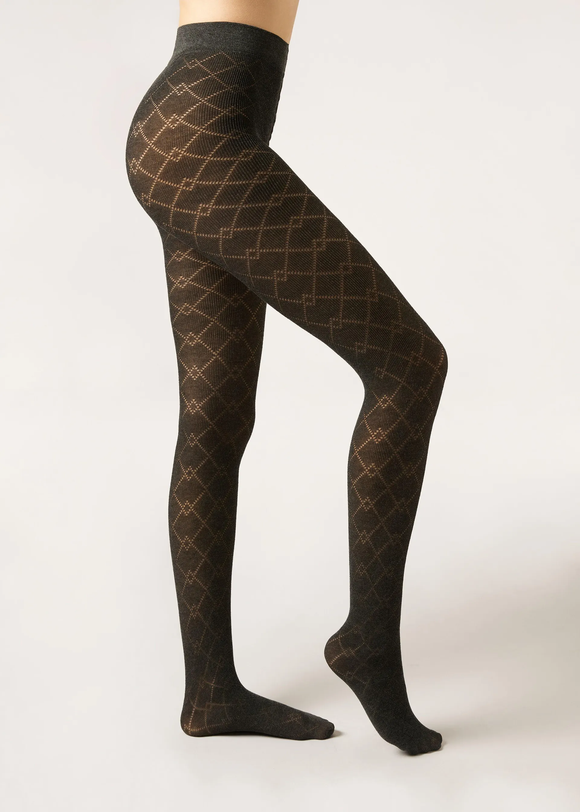 Kárované punčocháče s příměsí kašmíru