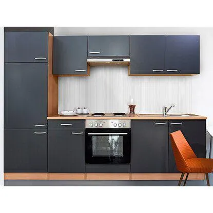 Respekta Kuchyně Gerda šedá/buk 270 cm-nrz.deska, lednice, trouba, digestoř