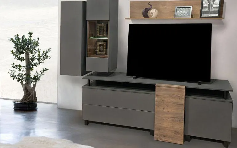 SALMA obývací stěna + LED, grafit/dub taxo