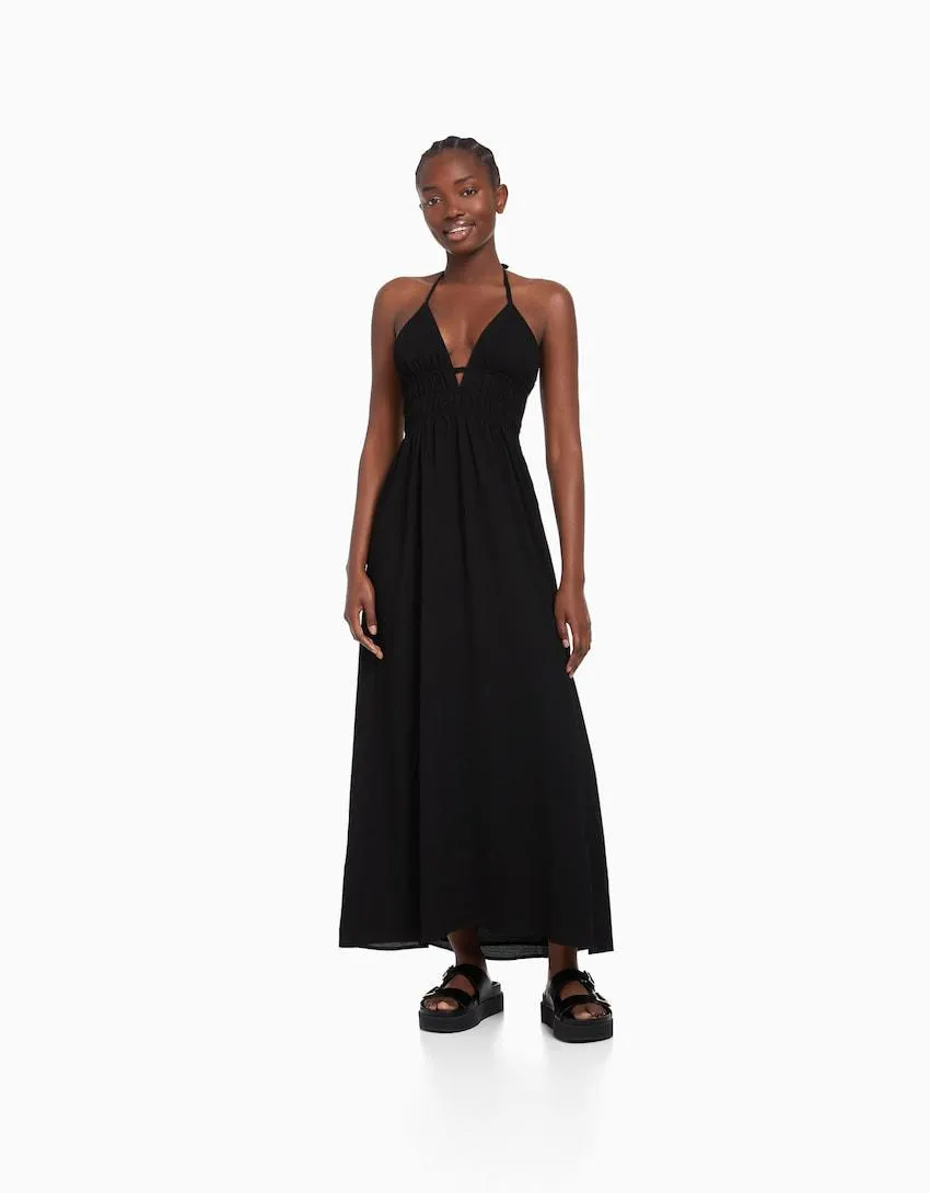 Dlouhé nabírané krepové šaty