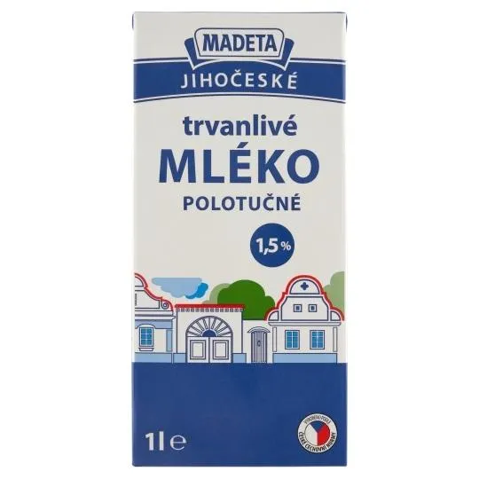 Madeta Jihočeské trvanlivé mléko polotučné 1,5% 1l