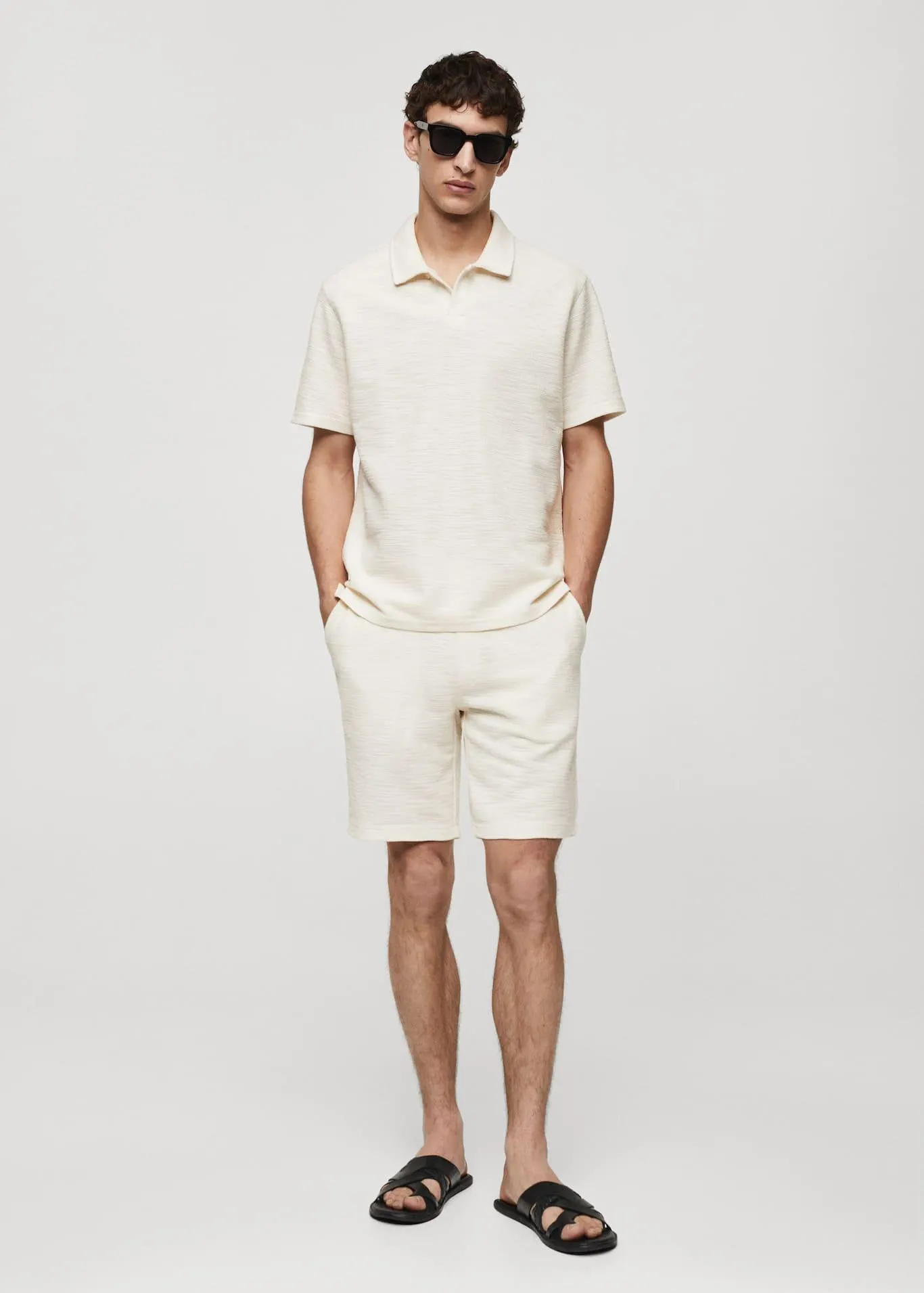 Bowling-collar structured polo shirt