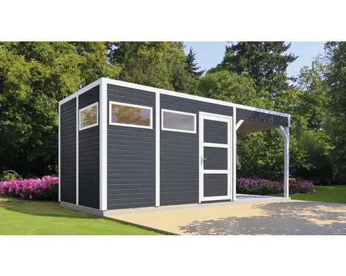 Dřevěný zahradní domek Bertilo Cubo 3 antracit 558 x 234 cm