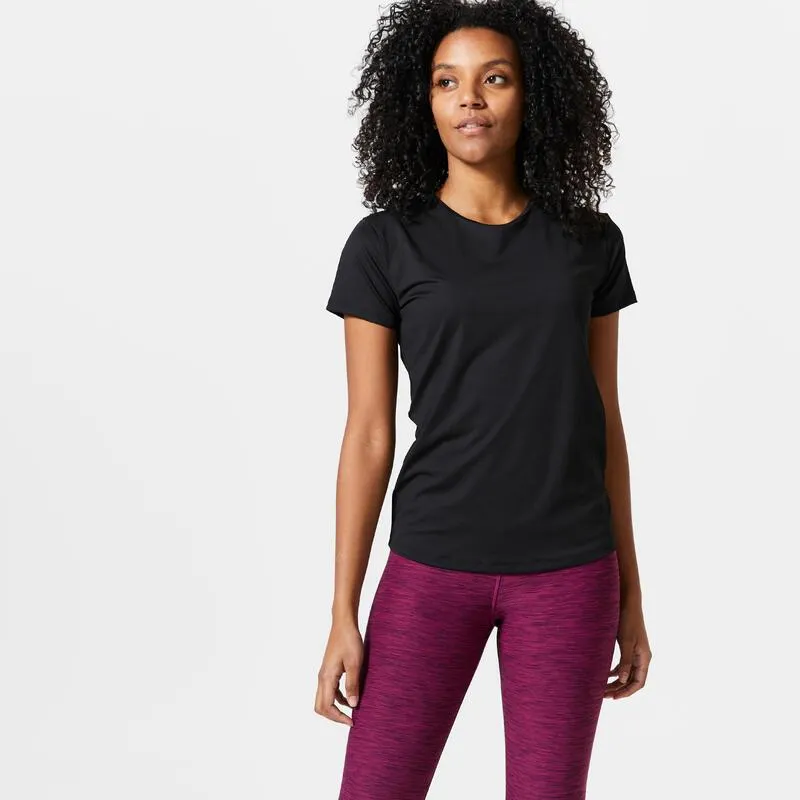 T-shirt nera donna palestra 100 regular fit traspirante
