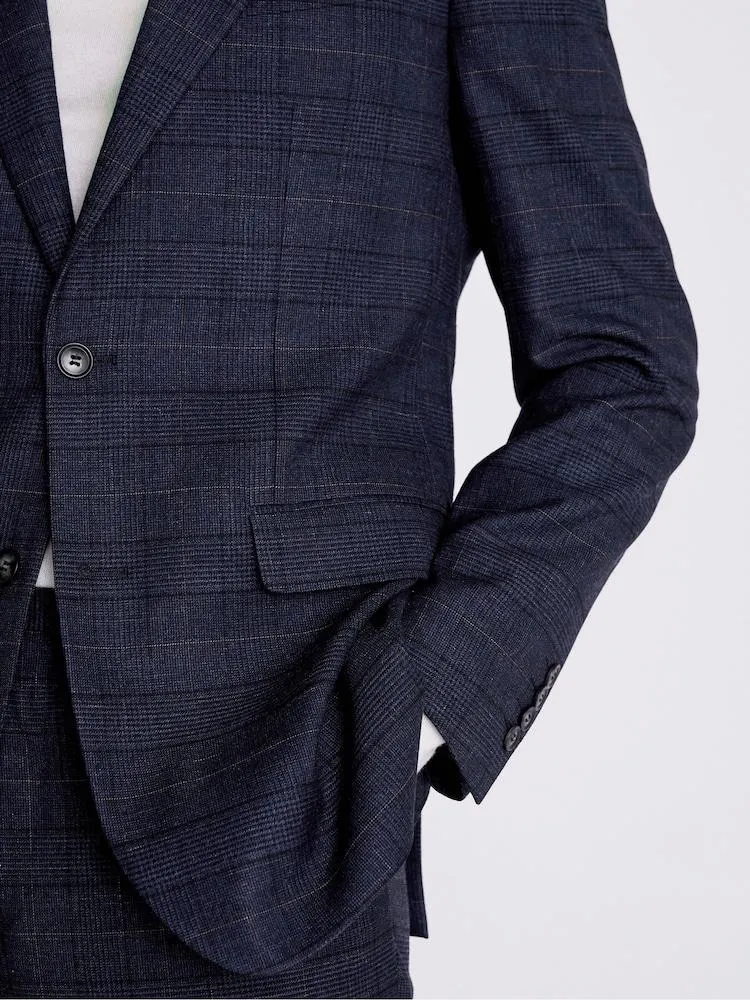 Tmavě modrá kostkovaný vzor - Regular - MOSS Regular Fit Suit Jacket