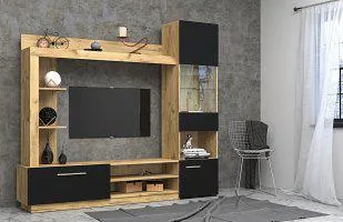 Obývací stěna AGAVOIDES, dub kraft zlatý/černá